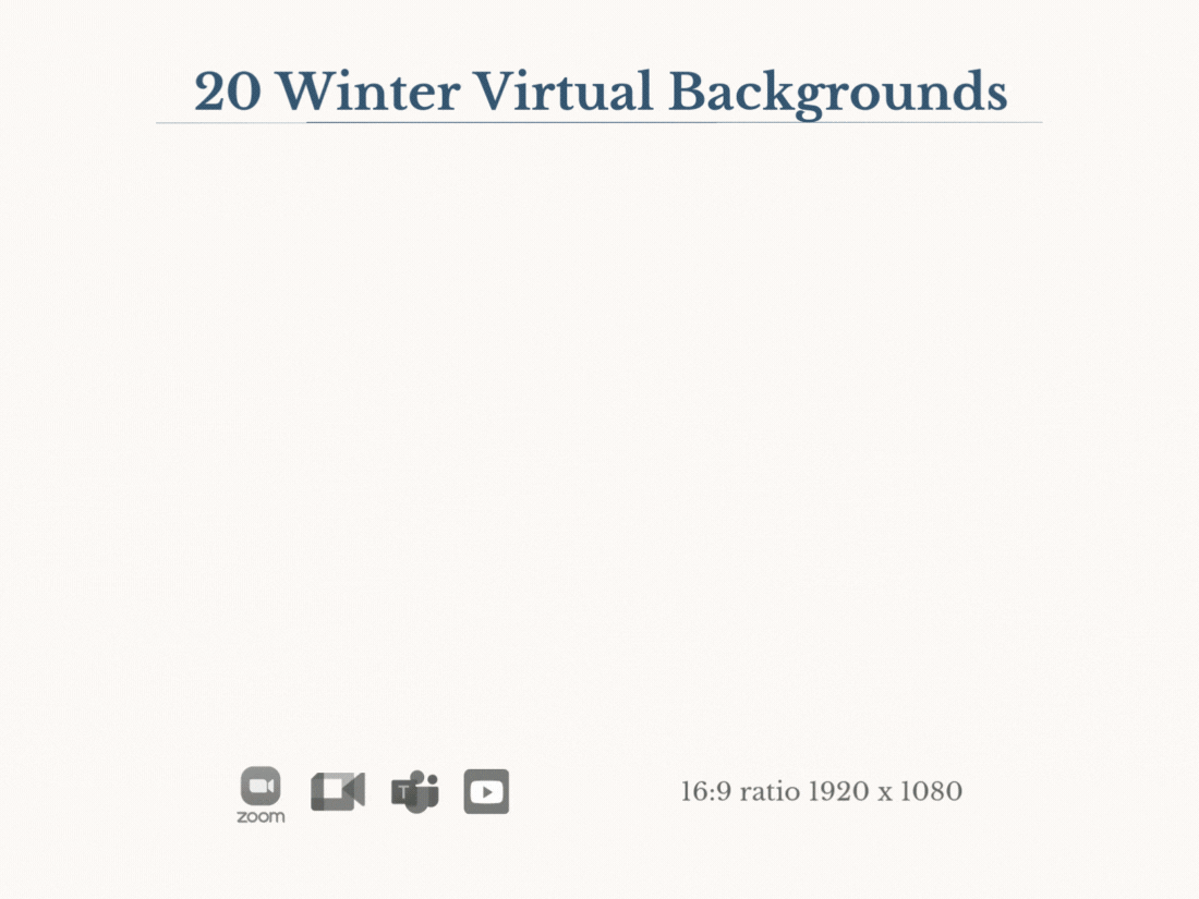 Winter-themed background pack preview for Zoom, Google Meet, and Teams.